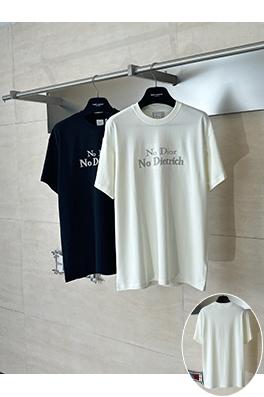 ディオール No Dior No Dietrich コットンレター刺繍クルーネック半袖Tシャツ