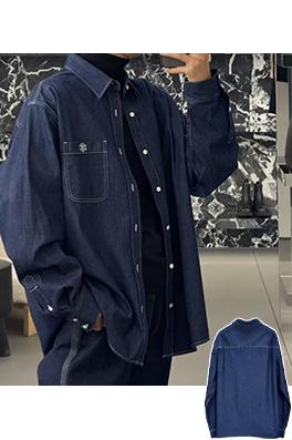 セリーヌコピー 凱旋門の刺繍デニム長袖シャツ