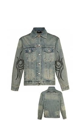 バレンシアガブランドコピー ランウェイ手描きトーテム柄デニムジャケット