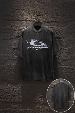 バレンシアガブランドスーパーコピー Balenciaga クラシックウォッシュのダメージホワイトインクダイレクトプリント半袖Tシャツ
