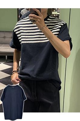 プラダブランドコピー ネイビーストライプ半袖Tシャツ