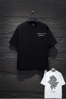 クロムハーツブランドコピー レザーラベル刺繍半袖Tシャツ