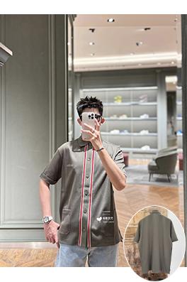 グッチ ウェビングボタンダウンカラー半袖シャツ