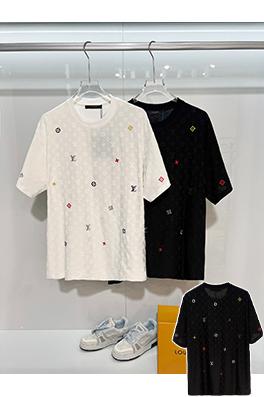 ルイヴィトンスーパーコピー 全体にモノグラムクローバープリントロゴレタリング刺繍の半袖Tシャツ