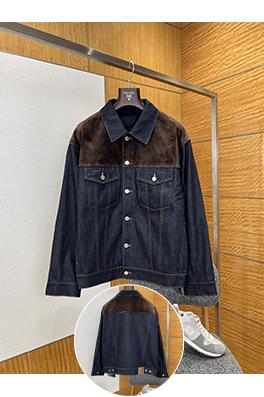 プラダブランドスーパーコピー スエードパッチワークデニムレザージャケット