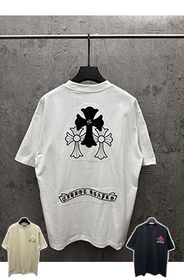 クロムハーツ アメリカンスタイルのレーザー刺繍入り半袖Tシャツ