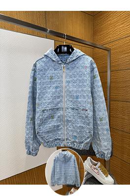 ルイヴィトンコピー 全面カラージャカードのジップアップフード付きジャケット