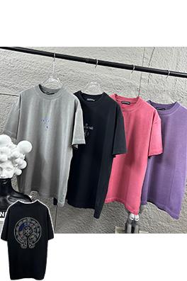 クロムハーツ 重工業なダメージヴィンテージスタイル立体なカラーホットフィックスラインストーン付き半袖Tシャツ