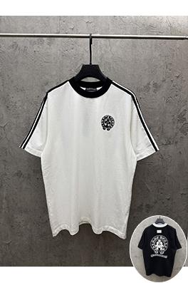 クロムハーツスーパーコピー クラシックなレザーのクロスステッチストライプショルダー半袖Tシャツ