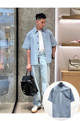 ボッテガヴェネタ 青いストライプの半袖シャツ