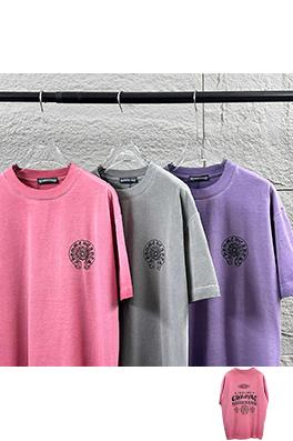 クロムハーツ 新モデルスタイルダメージヴィンテージ風フロッキーラインストーン付き半袖Tシャツ