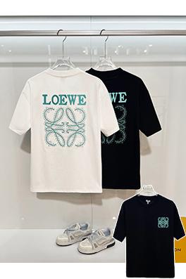 ロエベ LOEWE 青いつる植物のパッチワーク刺繍ロゴ入り半袖Tシャツ