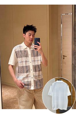 ルイヴィトン LV チェック柄ジャカードニット半袖シャツ