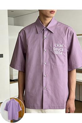 ルイヴィトン 刺繍ロゴ入り襟の半袖シャツ