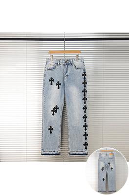 クロムハーツ 人気のクロス柄レザーウォッシュデニムジーンズ