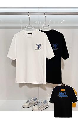ルイヴィトン LV カラーブロックのウール刺繍入りクルーネック半袖Tシャツ