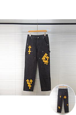 クロムハーツブランドコピー ウォッシュを施した新しいブラックレザーのロガーヘッドクロスパッチワークワークジーンズ