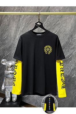 クロムハーツ カラフルなパッチワークレザーのクロスプリントフェイクツーピース長袖シャツ