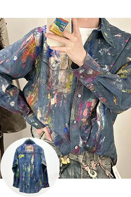 アクネストゥディオズ スプラッターペイント柄デニム長袖シャツ