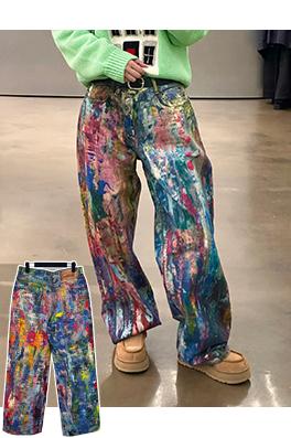 アクネストゥディオズブランドコピー カラフルなペイントプリントジーンズ