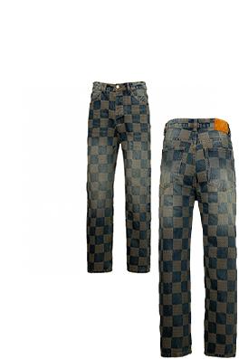 ルイヴィトンブランドコピー チェック柄のヴィンテージデニムパンツ