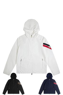 モンクレールスーパーコピー カラーブロック織りのフード付きトレンチコートジャケット