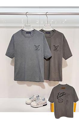 ルイヴィトン ダメージパッチワーク刺繍ロゴ入り半袖Tシャツ