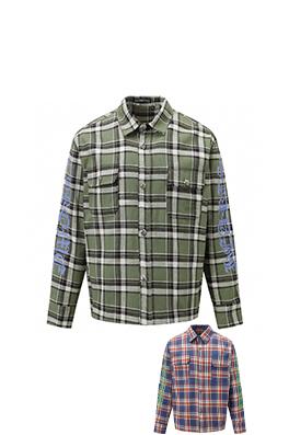 クロムハーツ 新作ストライプチェックパッチワークシルバーボタンカーディガン長袖シャツ