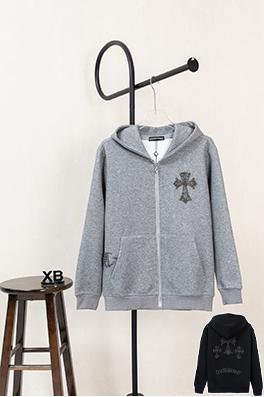 クロムハーツ パールがあしらわれた十字架の刺繍りフード付きジップアップスウェットシャツ