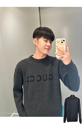 グッチコピー GUCCI カシミヤのインターシャ編みレターロゴクルーネックセーター