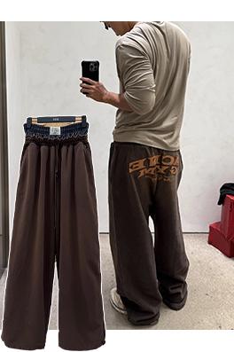 アクネストゥディオズ Acne Studios レザーアップリケ刺繍りダブルウエストバンドスウェットパンツ