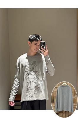 ロエベコピー 米粒糸で猫の刺繍をした長袖シャツ