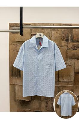 ロエベ LOEWE パッチポケット付き刺繍入りのチェック柄半袖シャツ