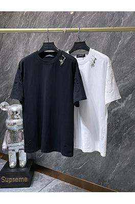 クロムハーツコピー 破れたピン刺繍アップリケ付き半袖Tシャツ