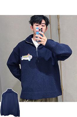 ロエベスーパーコピー 潜水艦の刺繍入りハーフジップニットセーター