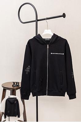 クロムハーツ レタープリントのマルチレザーラベルロゴ刺繍入りジップアップフード付きジャケット