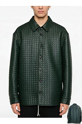 ボッテガヴェネタコピー ボタンダウンの織り襟レザージャケット