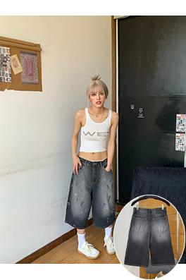 アクネストゥディオズ ダメージのスプラッターペイントデニムカプリパンツ