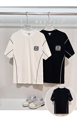 ロエベ 胸元に刺繍ロゴが入ったパッチワークストライプの半袖Tシャツ