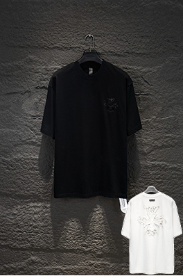 クロムハーツコピー ウォッシュプリントアップリケ刺繍半袖Tシャツ