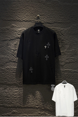 クロムハーツ ヘビーデューティーなダメージパッチ刺繍入りレザーラベル金具き半袖Tシャツ