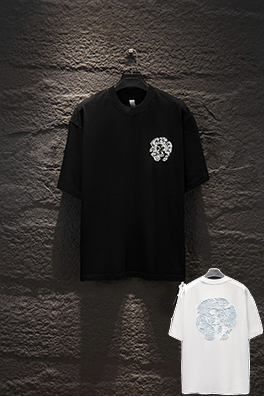 クロムハーツスーパーコピー 重工業カスタムアップリケ中空の刺繍半袖Tシャツ