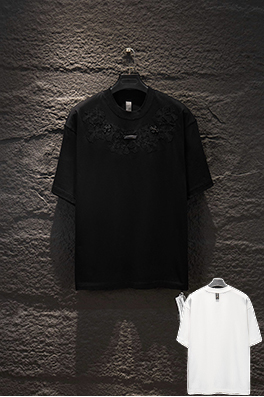 クロムハーツ クラシックなヘビーデューティーなダメージのパッチワーク刺繍りハードウェア半袖Tシャツ