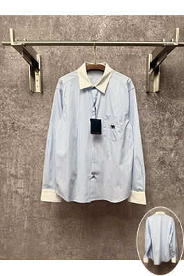 ルイヴィトン 胸にキツネの刺繍がされたポケットが付いたホワイトカラーの長袖シャツ