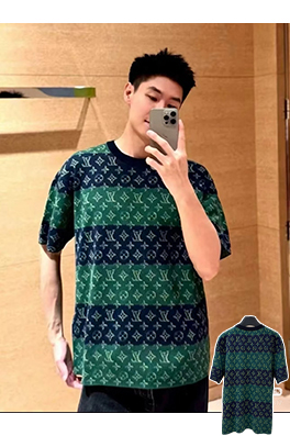 ルイヴィトン カラーブロックジャカードニットクルーネック半袖Tシャツ