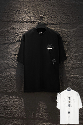 クロムハーツ ヘビーデューティーなダメージプリントのアップリケ刺繍半袖Tシャツ