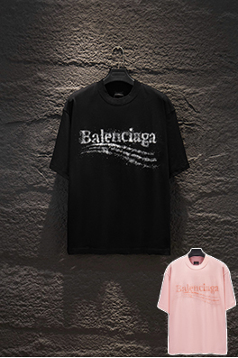 バレンシアガ Balenciaga クラシックなダメージ破れプリントラインストーンの半袖Tシャツ