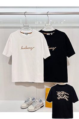 バーバリー BURBERRY 麻縄刺繍レタリング背中に軍馬柄ロゴクルーネック半袖Tシャツ