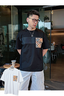 バーバリーコピー 新作チェック柄パッチワーク刺繍半袖Tシャツ