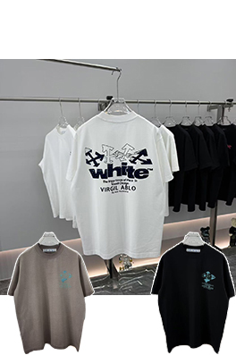 オフホワイト Off-White 新作フロックラインストーンクルーネック半袖Tシャツ